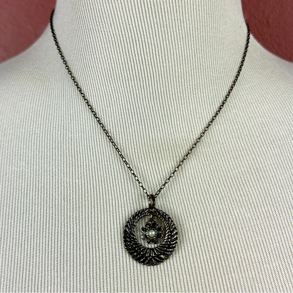 Shablool Israel 925 Sterling Silver Pearl Flower Pendant 18" Chain Necklace